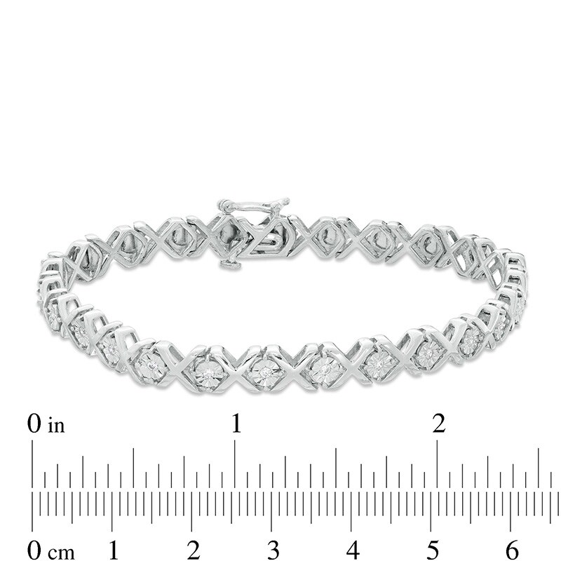 Main Image 3 of Previously Owned - 1/10 CT. T.W. Diamond "XO" Bracelet in Sterling Silver - 7.25"