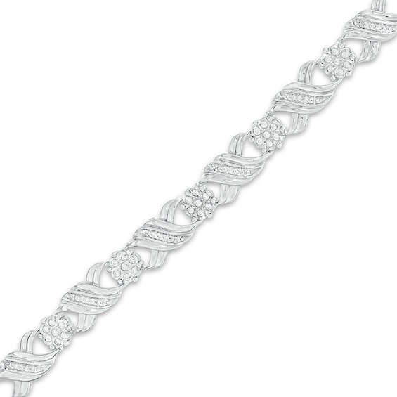 Previously Owned - 1/2 CT. T.w. Diamond "Xo" Link Bracelet in Sterling Silver - 7.25"
