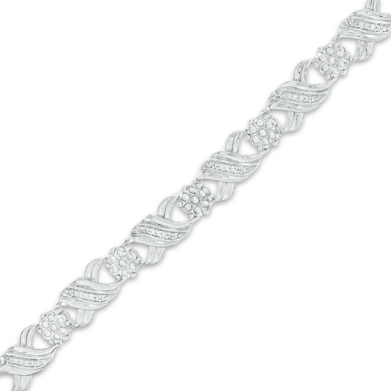 Main Image 1 of Previously Owned - 1/2 CT. T.W. Diamond "XO" Link Bracelet in Sterling Silver - 7.25"