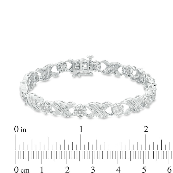 Previously Owned - 1/2 CT. T.w. Diamond "Xo" Link Bracelet in Sterling Silver - 7.25"