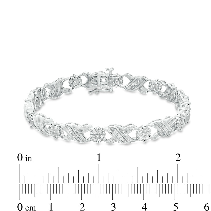 Main Image 3 of Previously Owned - 1/2 CT. T.W. Diamond "XO" Link Bracelet in Sterling Silver - 7.25"
