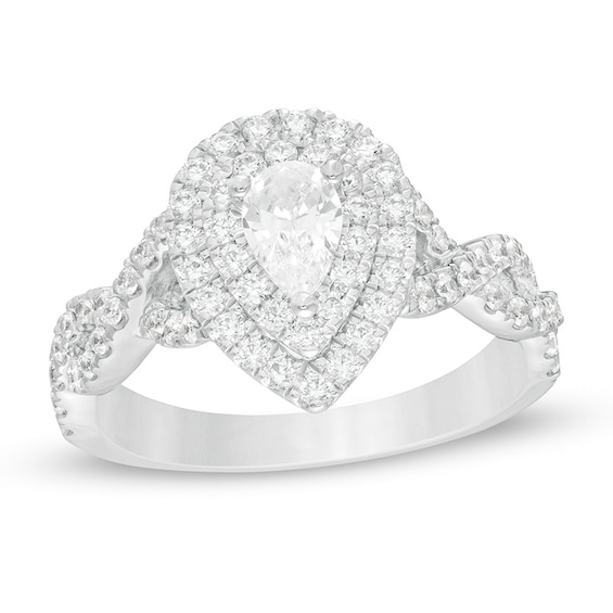 Previously Owned - 1 CT. T.w. Pear-Shaped Diamond Twist Shank Engagement Ring in 14K White Gold