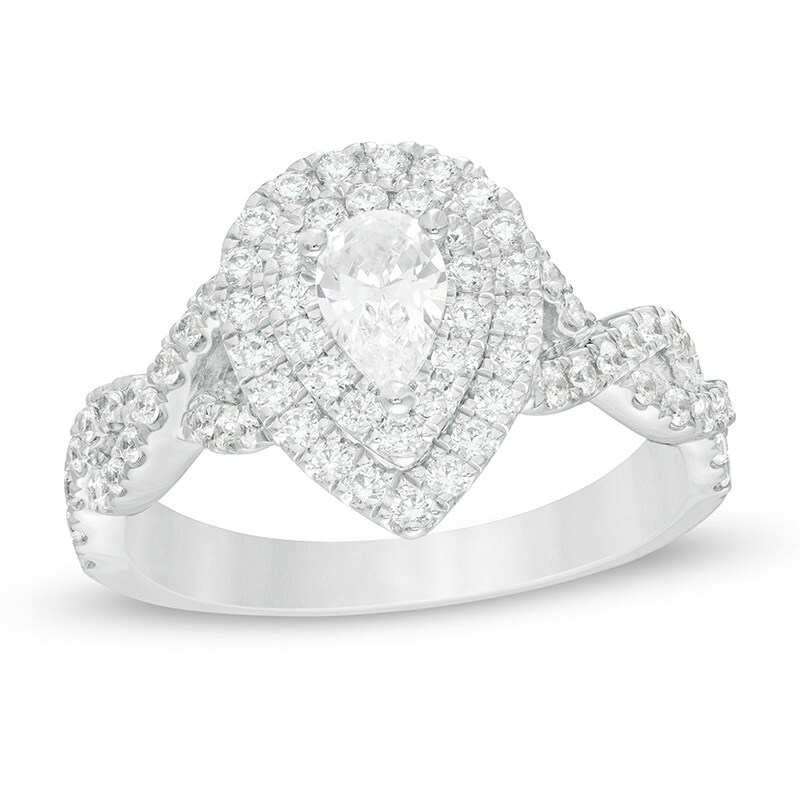 Main Image 1 of Previously Owned - 1 CT. T.W. Pear-Shaped Diamond Twist Shank Engagement Ring in 14K White Gold