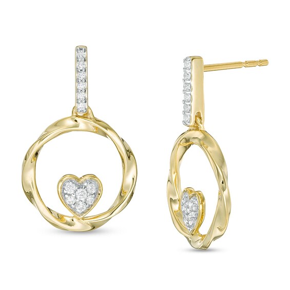 Previously Owned - 1/6 CT. T.w. Composite Diamond Heart in Twisted Circle Drop Earrings in 10K Gold