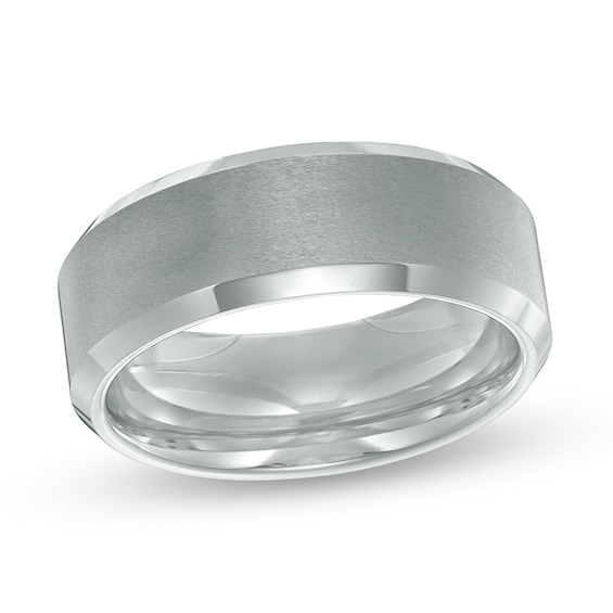 Previously Owned - 8.0mm Satin Finish Bevel Edge Wedding Band in Tantalum