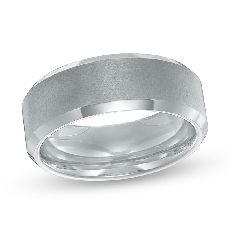 Main Image 1 of Previously Owned - 8.0mm Satin Finish Bevel Edge Wedding Band in Tantalum