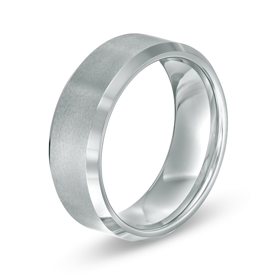 Previously Owned - 8.0mm Satin Finish Bevel Edge Wedding Band in Tantalum
