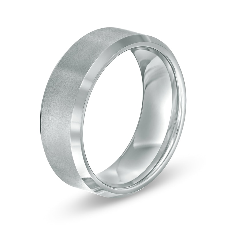 Main Image 2 of Previously Owned - 8.0mm Satin Finish Bevel Edge Wedding Band in Tantalum