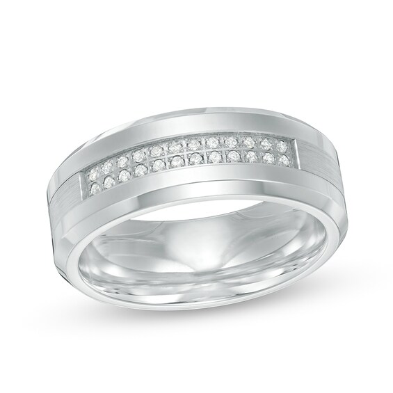 Previously Owned - 1/8 CT. T.w. Diamond Double Row Wedding Band in Stainless Steel and Cobalt