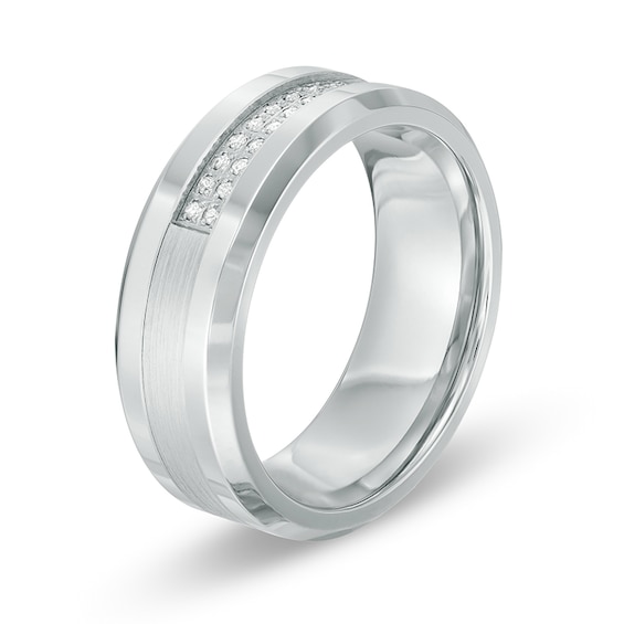 Previously Owned - 1/8 CT. T.w. Diamond Double Row Wedding Band in Stainless Steel and Cobalt