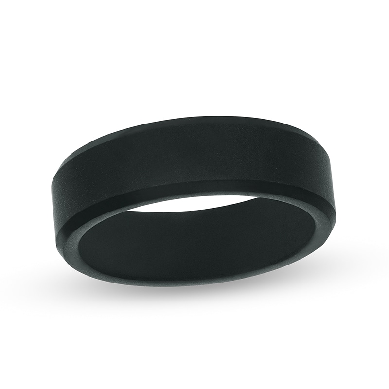 Main Image 1 of Previously Owned - Triton 7.0mm Bevelled Edge Comfort Fit Wedding Band in Black Tungsten