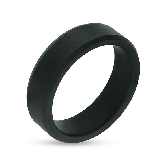 Previously Owned - Triton 7.0mm Bevelled Edge Comfort Fit Wedding Band in Black Tungsten