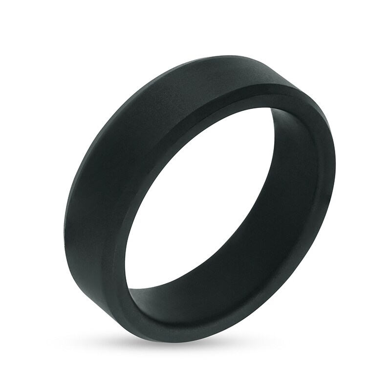 Main Image 3 of Previously Owned - Triton 7.0mm Bevelled Edge Comfort Fit Wedding Band in Black Tungsten