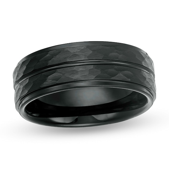 Previously Owned - 8.0mm Hammered Groove Wedding Band in Black IP Tantalum