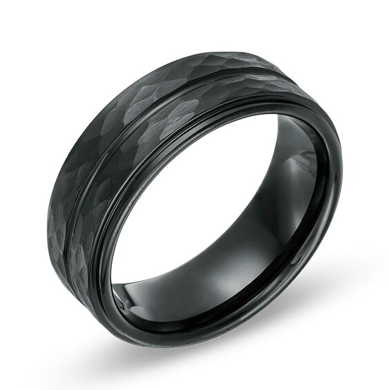 Previously Owned - 8.0mm Hammered Groove Wedding Band in Black IP Tantalum