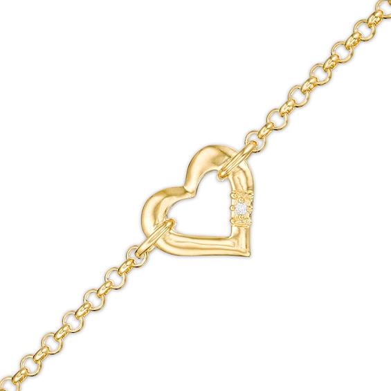 Previously Owned - Lab-Created White Sapphire Hearts Station Anklet in Sterling Silver with 18K Gold Plate - 9.0"