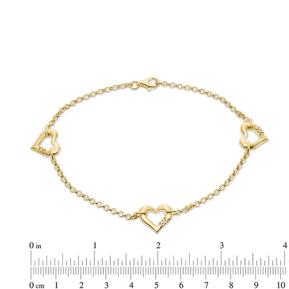 Previously Owned - Lab-Created White Sapphire Hearts Station Anklet in Sterling Silver with 18K Gold Plate - 9.0"