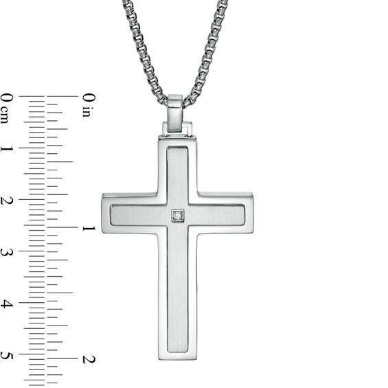 Previously Owned - Men's Diamond Accent Stepped Edge Cross Pendant in Stainless Steel - 24"