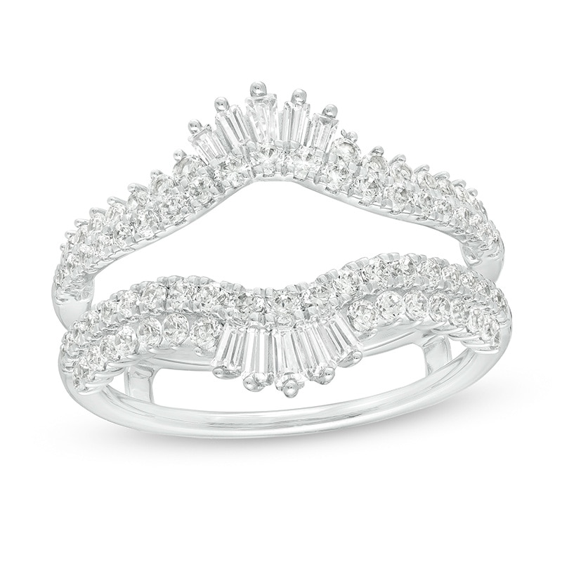 Main Image 1 of Previously Owned - 1 CT. T.W. Diamond Double Row Crown Solitaire Enhancer in 14K White Gold