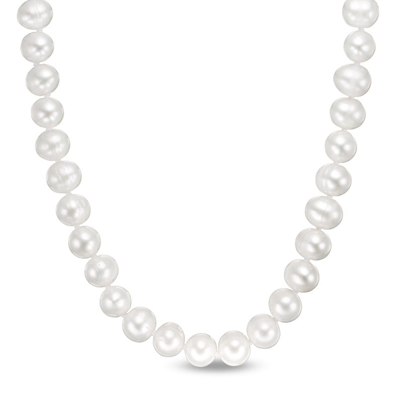 Main Image 1 of Previously Owned-9.0-10.0mm Freshwater Cultured Pearl Knotted Strand Necklace with Sterling Silver Clasp-18"