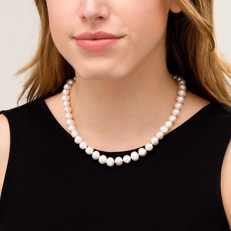 Main Image 2 of Previously Owned-9.0-10.0mm Freshwater Cultured Pearl Knotted Strand Necklace with Sterling Silver Clasp-18"