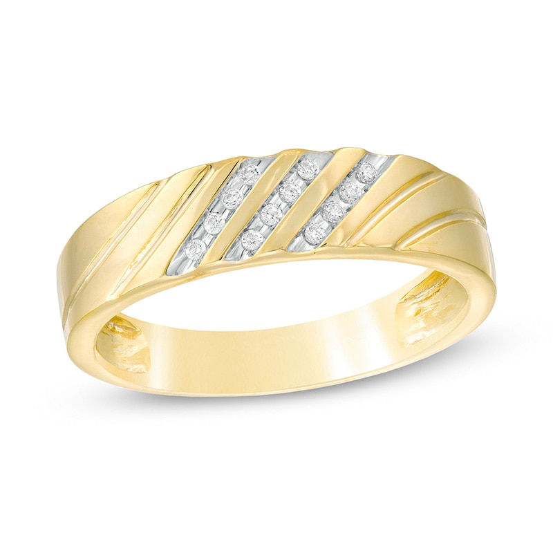 Main Image 1 of Previously Owned - 1/15 CT. T.W. Diamond Slant Wedding Band in 10K Gold