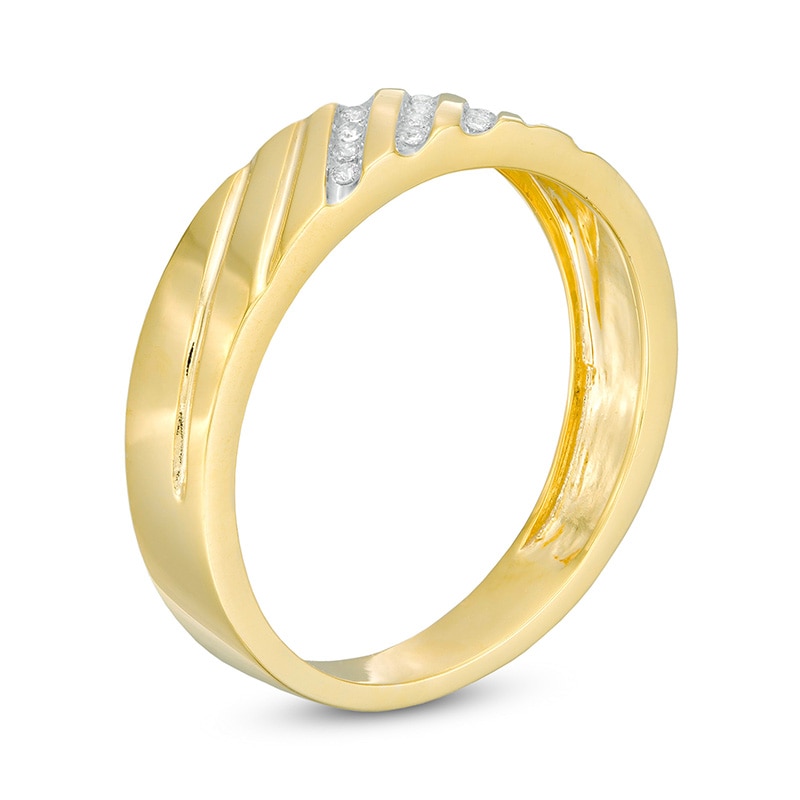 Main Image 3 of Previously Owned - 1/15 CT. T.W. Diamond Slant Wedding Band in 10K Gold