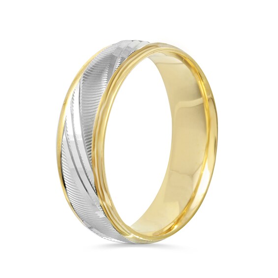 Previously Owned - 6.0mm Comfort-Fit Slant Diamond-Cut Wedding Band in 14K Two-Tone Gold