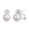 Previously Owned - 11.0-12.0mm Cultured Freshwater Pearl and 5.0mm White Topaz Stud Earrings in Sterling Silver