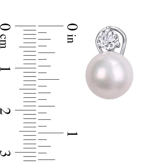 Previously Owned-11.0-12.0mm Freshwater Cultured Pearl and 5.0mm White Topaz Stud Earrings in Sterling Silver