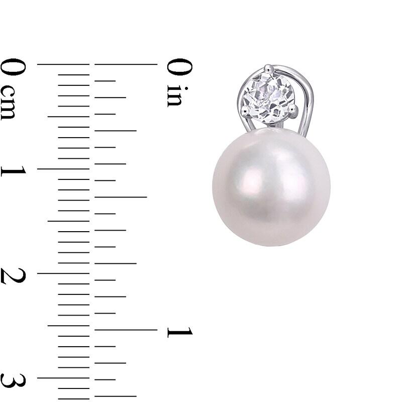 Main Image 3 of Previously Owned-11.0-12.0mm Freshwater Cultured Pearl and 5.0mm White Topaz Stud Earrings in Sterling Silver