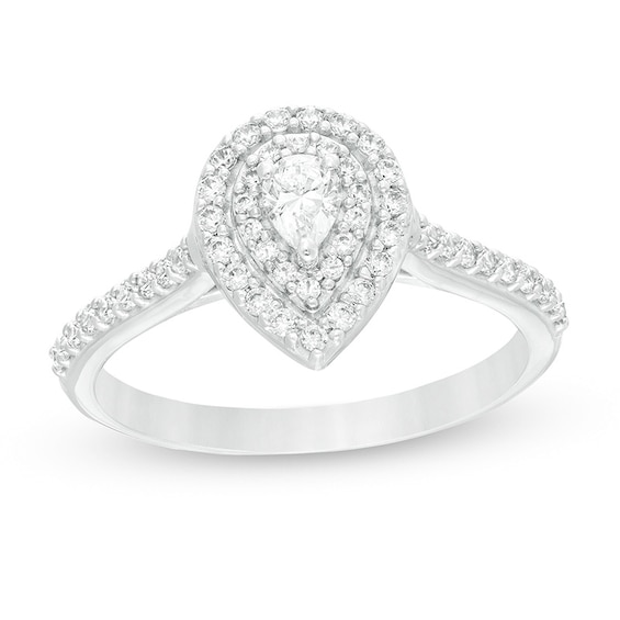 Previously Owned - 1/2 CT. T.w. Pear-Shaped Diamond Double Frame Engagement Ring in 10K White Gold