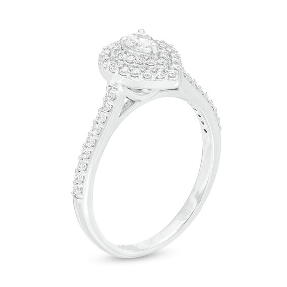 Previously Owned - 1/2 CT. T.w. Pear-Shaped Diamond Double Frame Engagement Ring in 10K White Gold