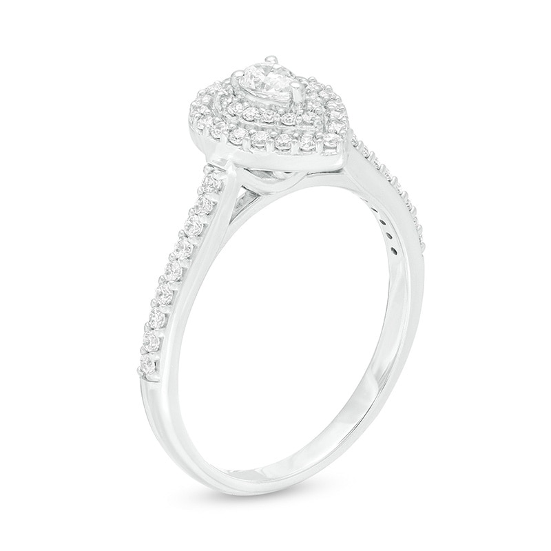 Main Image 3 of Previously Owned - 1/2 CT. T.W. Pear-Shaped Diamond Double Frame Engagement Ring in 10K White Gold
