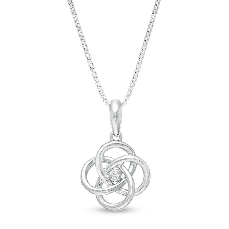 Main Image 1 of Previously Owned - Diamond Accent Solitaire Celtic Knot Pendant in Sterling Silver