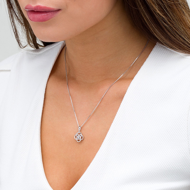 Main Image 2 of Previously Owned - Diamond Accent Solitaire Celtic Knot Pendant in Sterling Silver