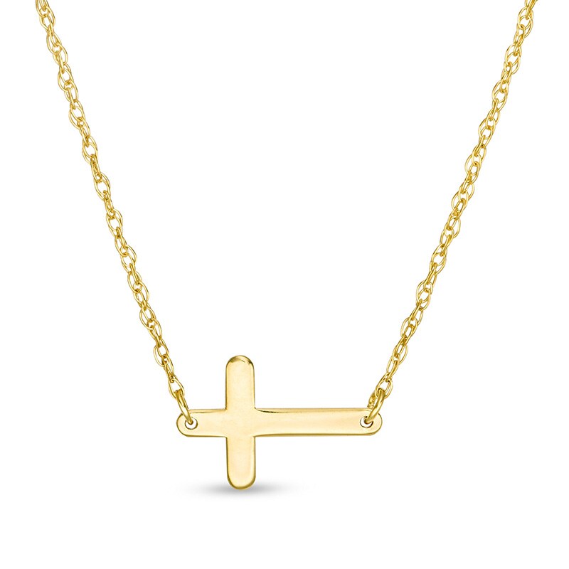 Main Image 1 of Previously Owned - Sideways Mini Cross Necklace in 14K Gold