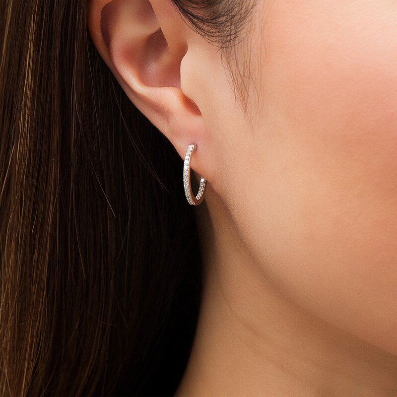Main Image 2 of Previously Owned - 1/2 CT. T.W. Diamond Inside-Out Hoop Earrings in Sterling Silver