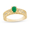 Thumbnail Image 1 of Previously Owned - Oval Emerald and 1/20 CT. T.W. Diamond Scroll Open Shank Vintage-Style Ring in 10K Gold