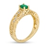 Thumbnail Image 3 of Previously Owned - Oval Emerald and 1/20 CT. T.W. Diamond Scroll Open Shank Vintage-Style Ring in 10K Gold