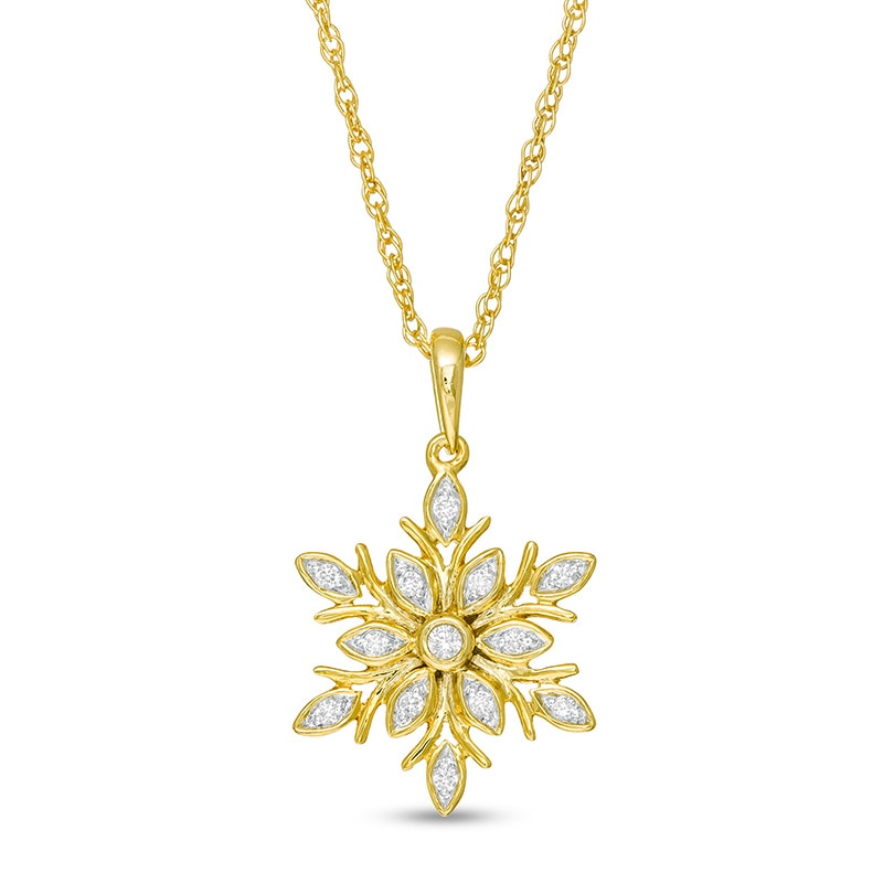 Main Image 1 of Previously Owned - 1/15 CT. T.W. Diamond Snowflake Pendant in Sterling Silver with 14K Gold Plate