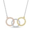 Thumbnail Image 1 of Previously Owned - 1/3 CT. T.W. Diamond Interwoven Circle Trio Necklace in 10K Tri-Tone Gold