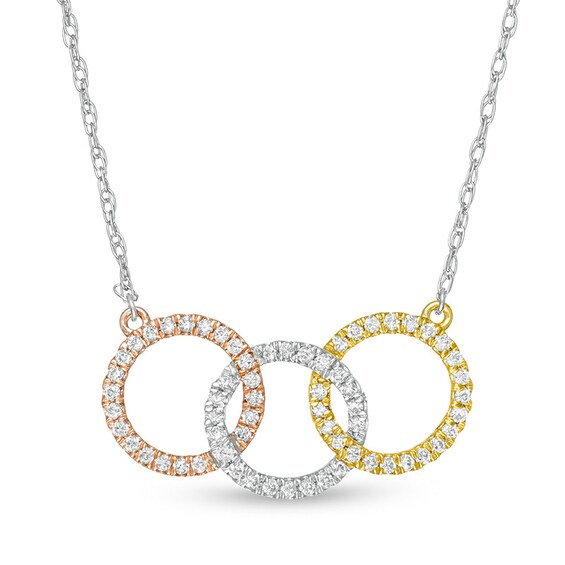 Previously Owned - 1/3 CT. T.w. Diamond Interwoven Circle Trio Necklace in 10K Tri-Tone Gold