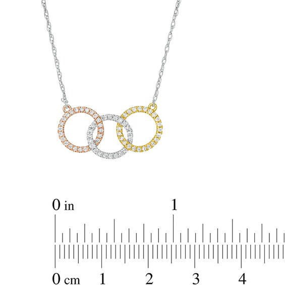 Previously Owned - 1/3 CT. T.w. Diamond Interwoven Circle Trio Necklace in 10K Tri-Tone Gold