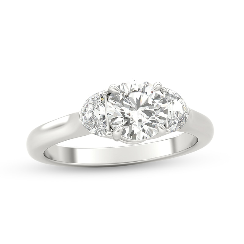 Main Image 1 of Previously Owned - 1 CT. T.W. Half-Moon-Shaped and Round Diamond Three Stone Engagement Ring in Platinum
