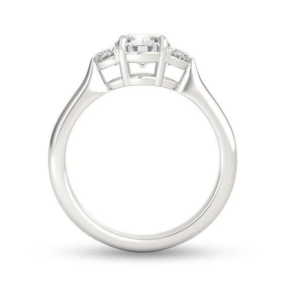 Previously Owned - 1 CT. T.w. Half-Moon-Shaped and Round Diamond Three Stone Engagement Ring in Platinum