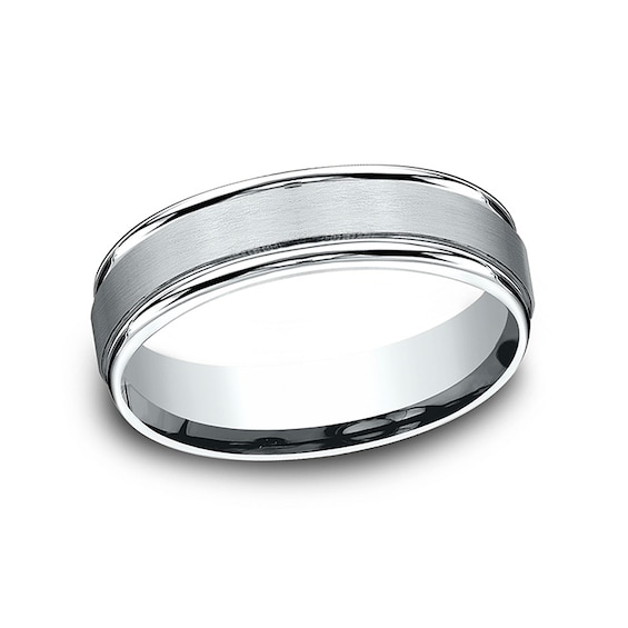 Previously Owned - 6.0mm Satin Finish Stepped Edge Comfort-Fit Wedding Band in 10K White Gold