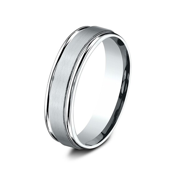 Previously Owned - 6.0mm Satin Finish Stepped Edge Comfort-Fit Wedding Band in 10K White Gold