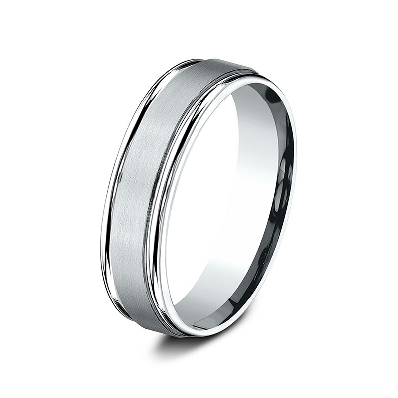 Main Image 2 of Previously Owned - 6.0mm Satin Finish Stepped Edge Comfort-Fit Wedding Band in 10K White Gold