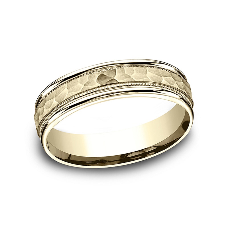 Main Image 1 of Previously Owned - 6.0mm Hammered Milgrain Comfort-Fit Wedding Band in 10K Gold
